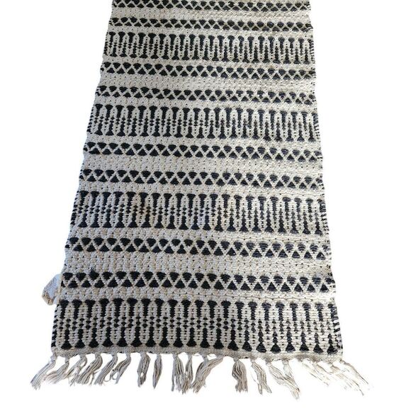 The Farmhouse by Rachel Ashwell Rug Black Cream Shabby Chic Cotton Woven Runner - Picture 4 of 15